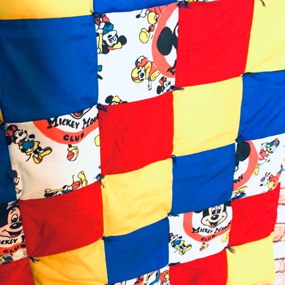 Vintage Handmade Patchwork Mickey Mouse Disney Baby Blanket - Picture 6 of 10